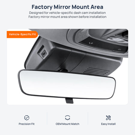 Factory mirror mount area for ORA Good Cat GT dash cam installation
