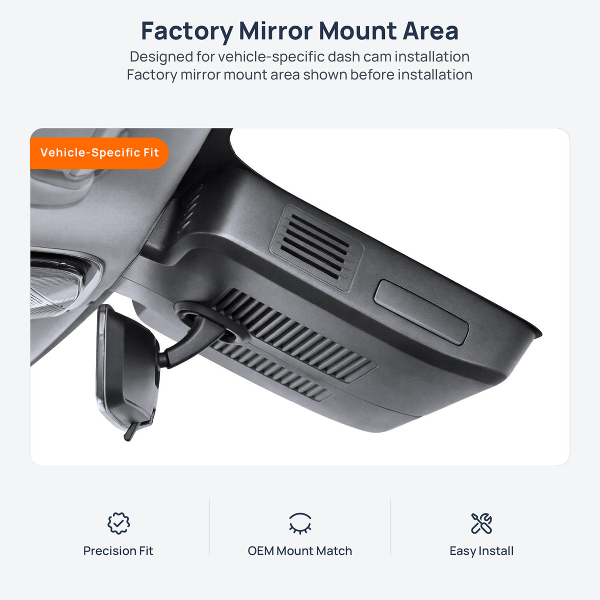 Factory mirror mount area for Chery Tiggo 8L dash cam installation