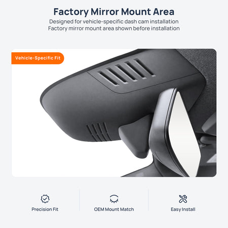 Factory mirror mount area for Volvo C40 dash cam installation