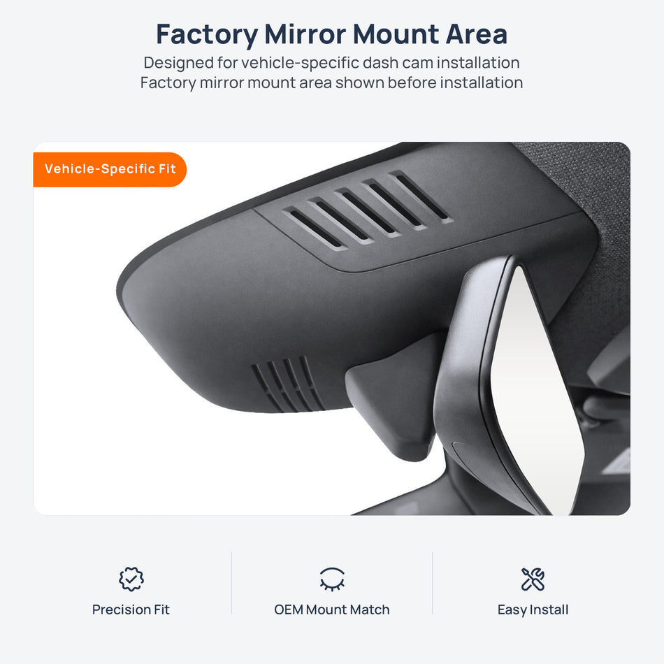 Factory mirror mount area for Volvo C40 dash cam installation