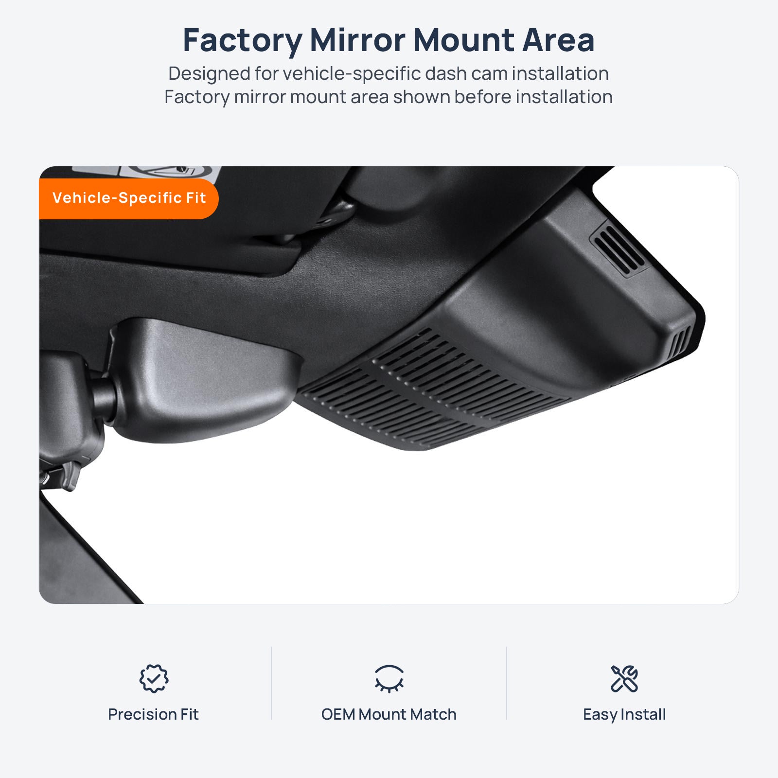 Factory mirror mount area for Land Rover Defender PHEV L663 dash cam installation