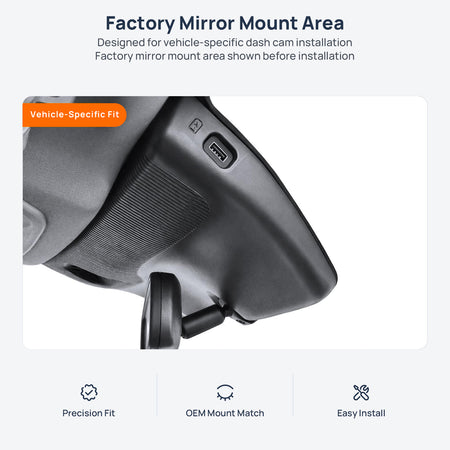 Factory mirror mount area for Ford Explorer U625 dash cam installation