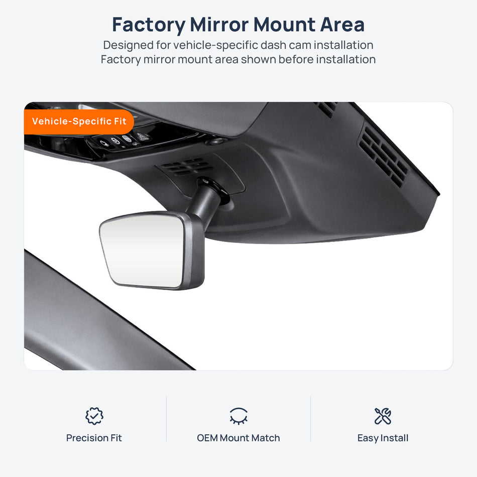 Factory mirror mount area for Cadillac OPTIQ dash cam installation