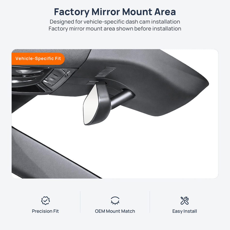 Factory mirror mount area for Cadillac XT5 dash cam installation