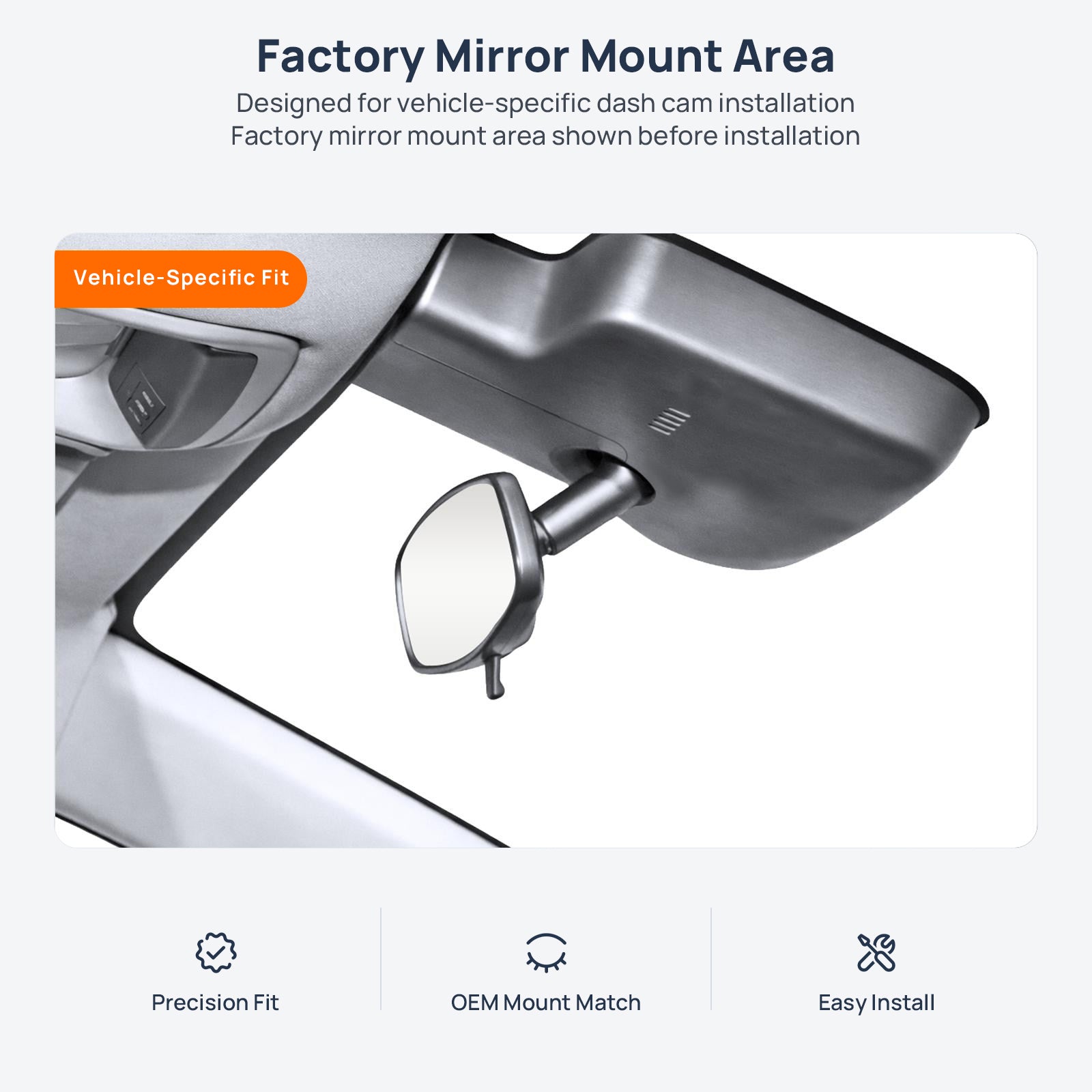 Factory mirror mount area for Buick Encore Plus dash cam installation