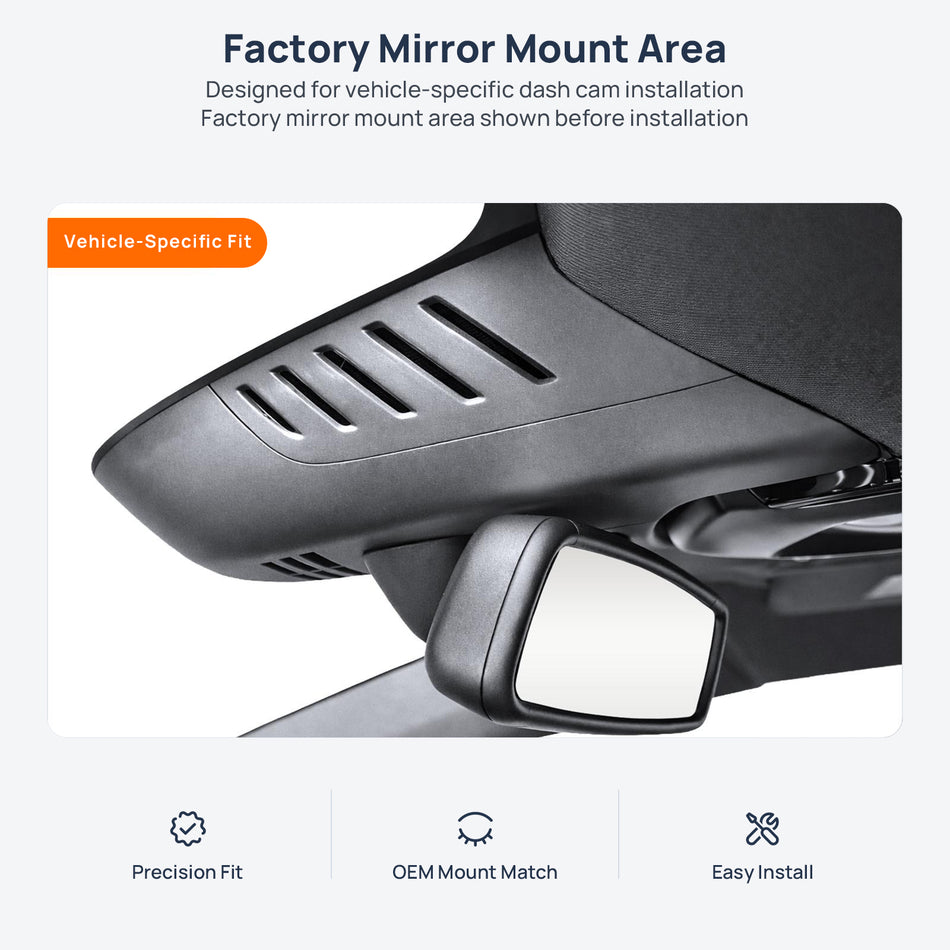 Factory mirror mount area for Volvo S90 dash cam installation
