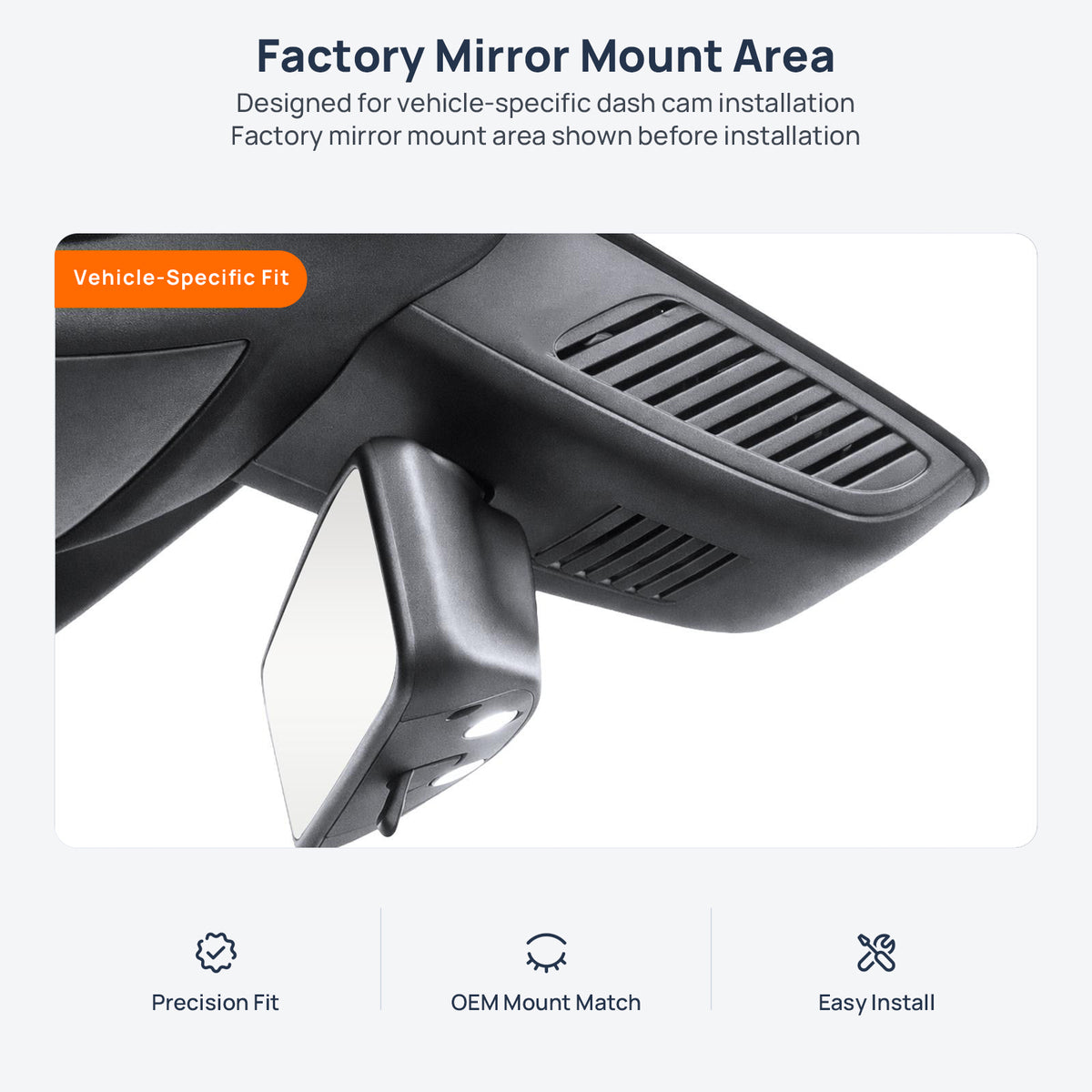 Factory mirror mount area for Mercedes-Benz CLA C118/X118 dash cam installation