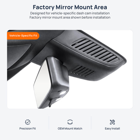 Factory mirror mount area for Mercedes-Benz CLA C118/X118 dash cam installation