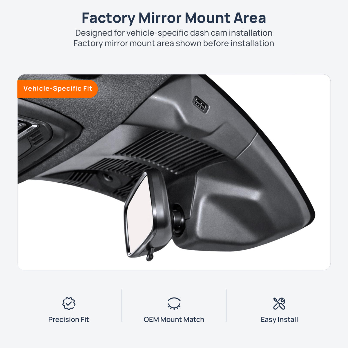 Factory mirror mount area for Ford Edge L dash cam installation