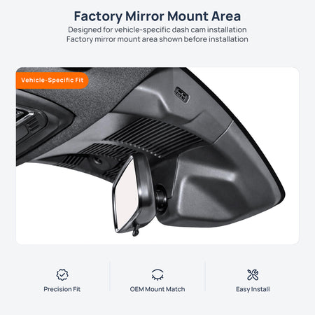 Factory mirror mount area for Ford Edge L dash cam installation