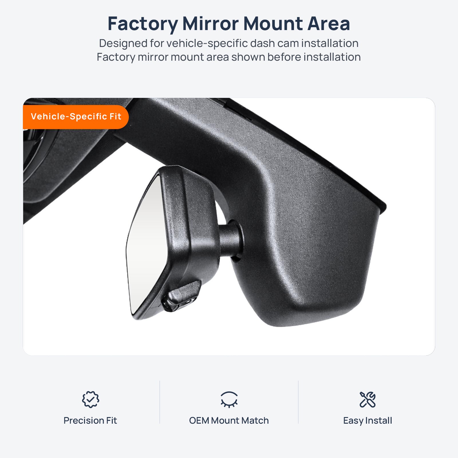 Factory mirror mount area for BMW 8 Series G14/G15/G16 dash cam installation