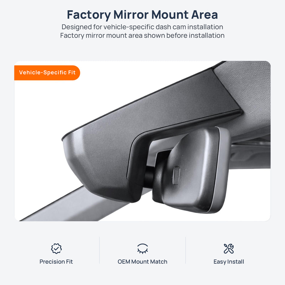 Factory mirror mount area for Volkswagen Touareg eHybrid CR dash cam installation