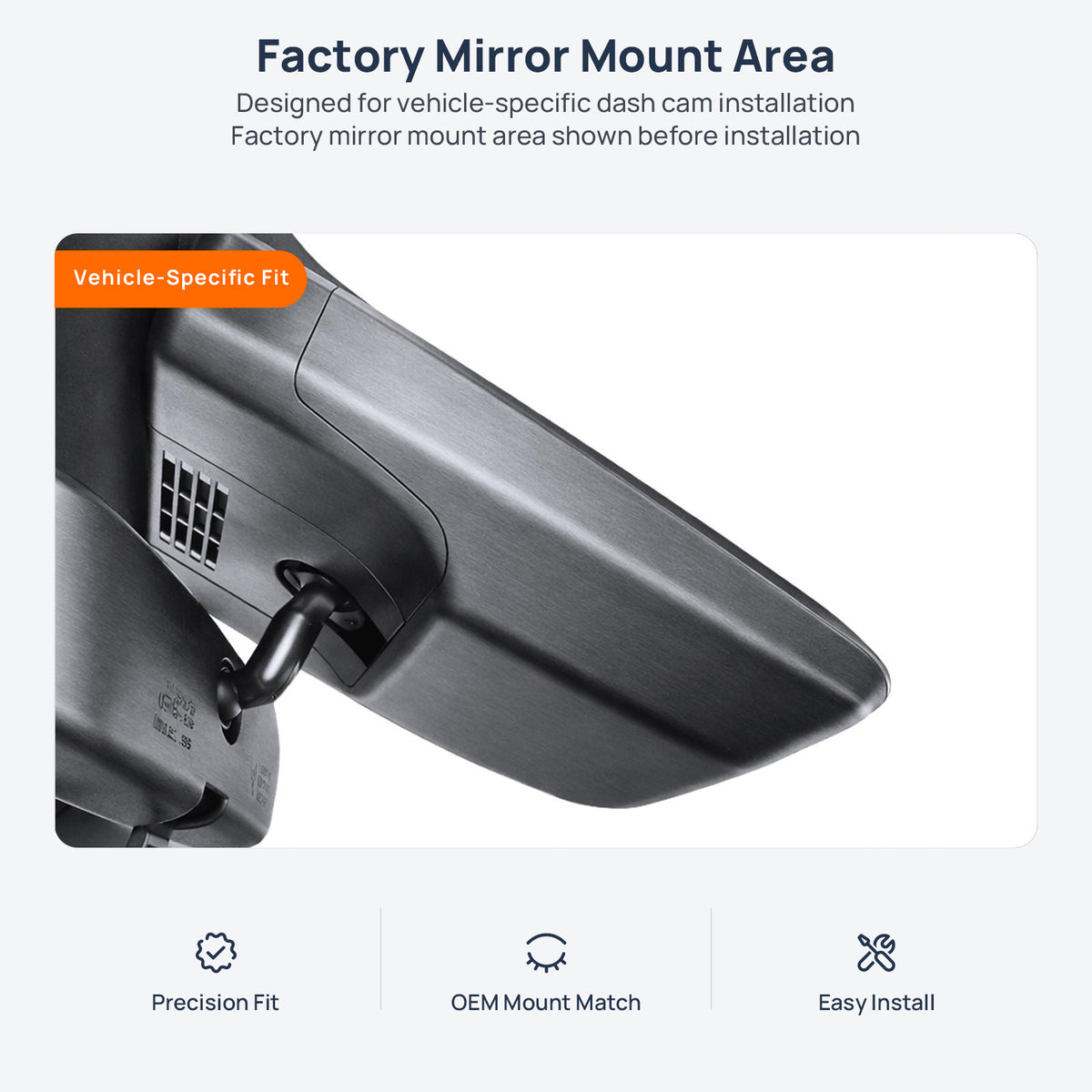 Factory mirror mount area for Toyota BZ4X dash cam installation