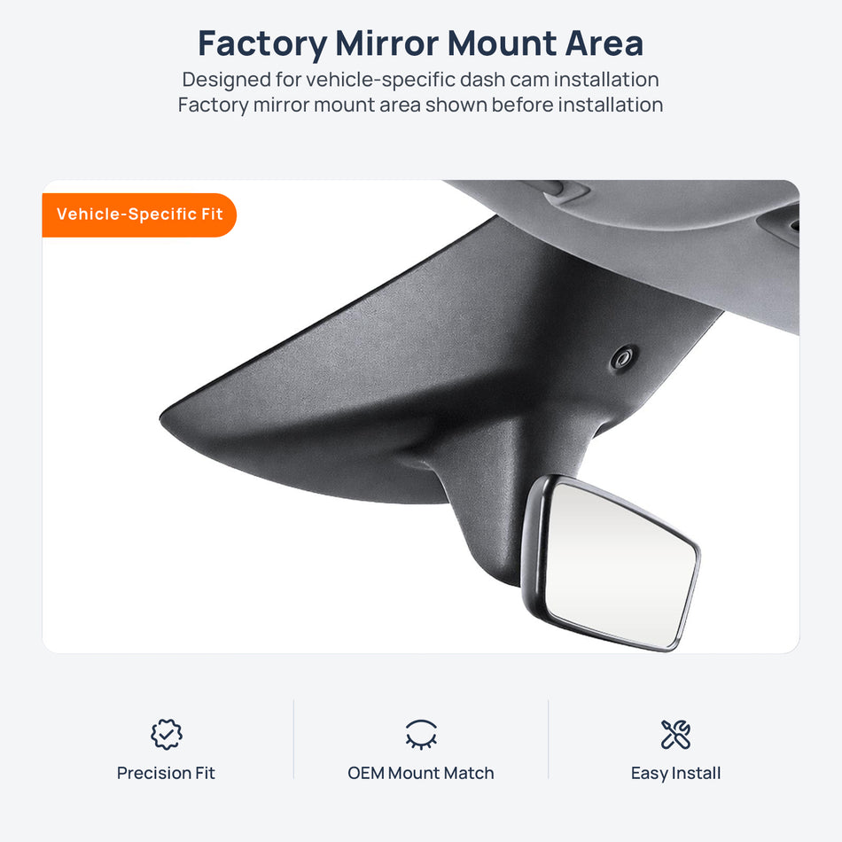 Factory mirror mount area for Tesla MODEL Y dash cam installation