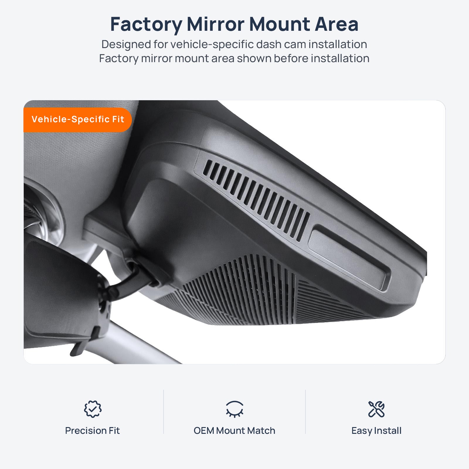 Factory mirror mount area for OMODA 9 (C9) dash cam installation