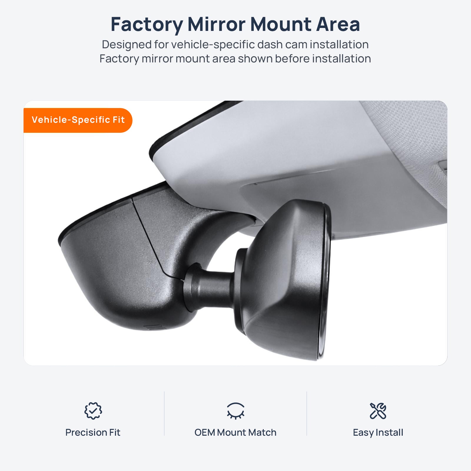 Factory mirror mount area for Audi A6 C8 dash cam installation