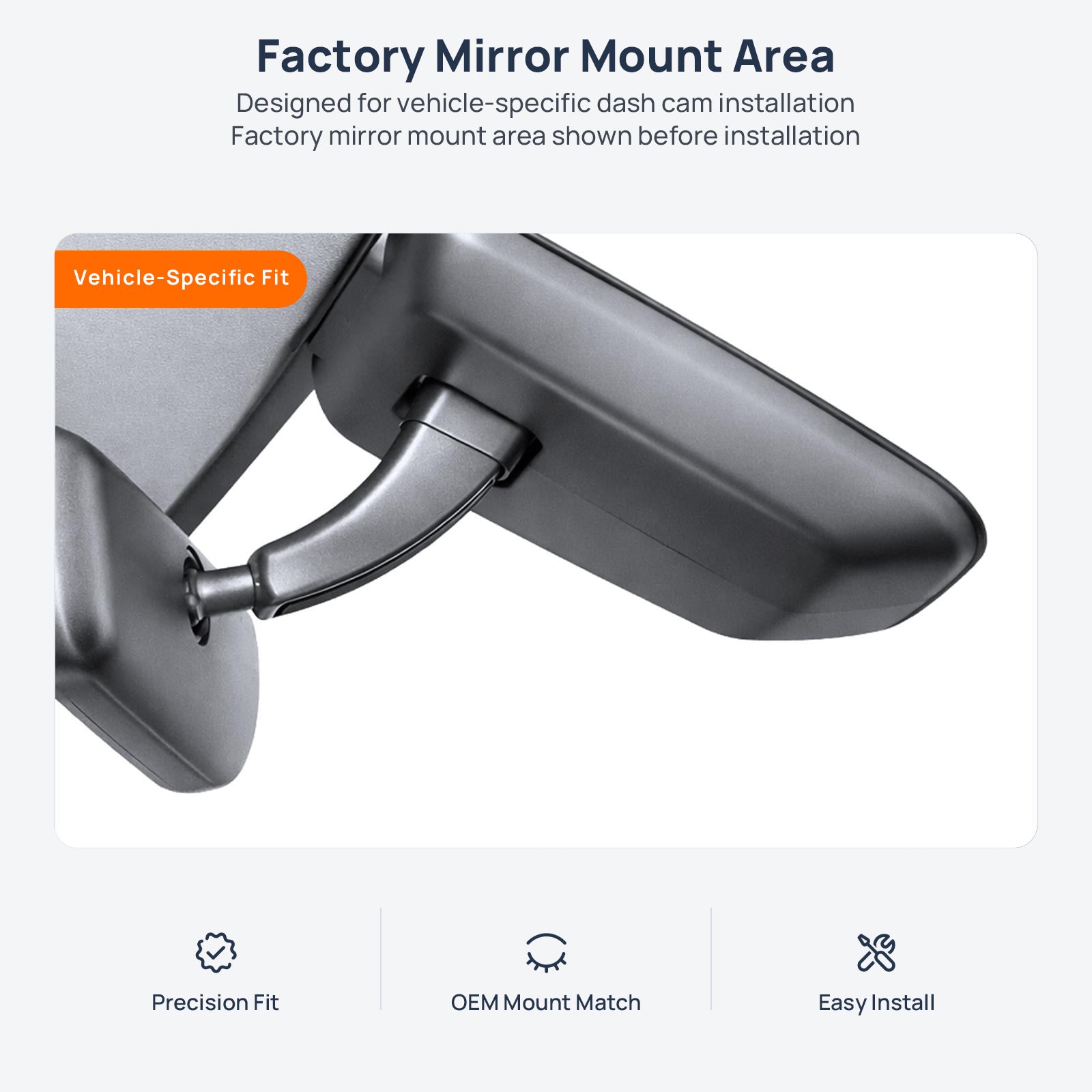Factory mirror mount area for Wuling Bingo dash cam installation