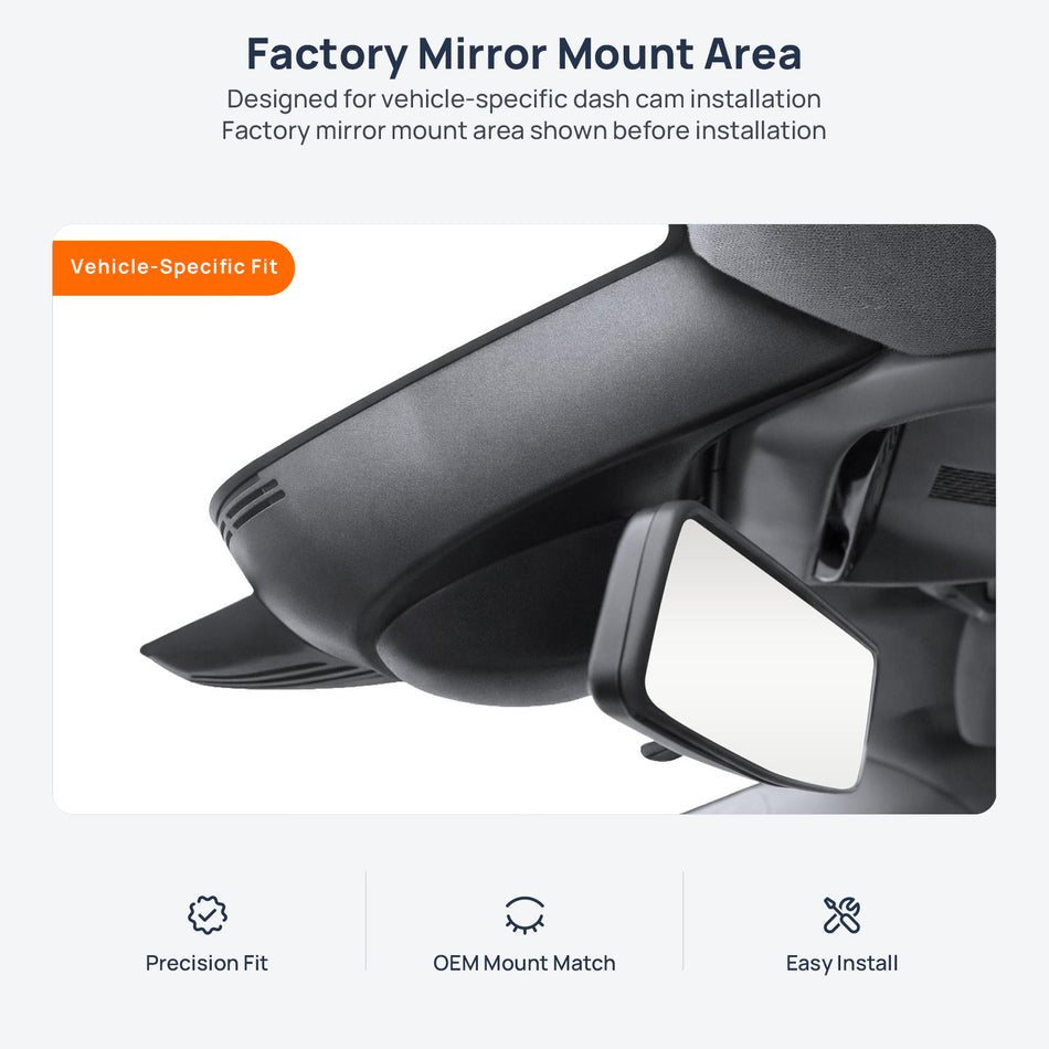 Factory mirror mount area for Volvo V40 dash cam installation