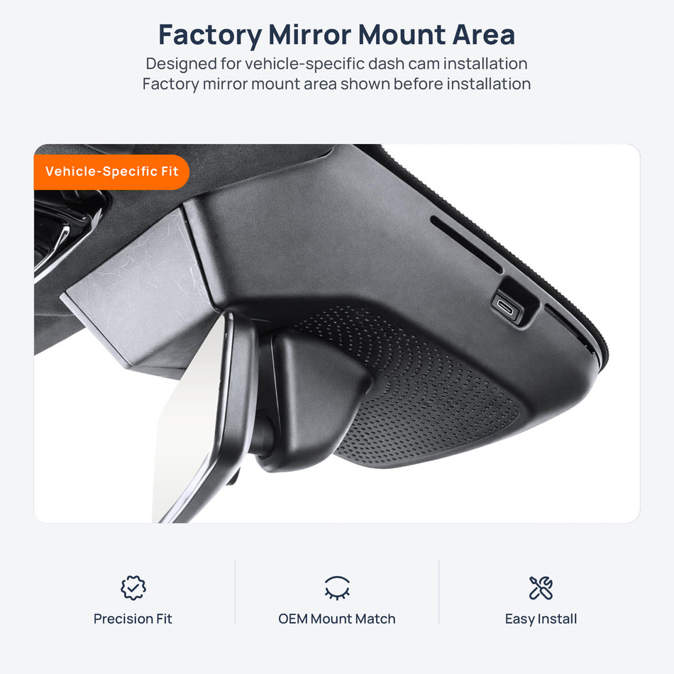 Factory mirror mount area for Lynk & Co 01 dash cam installation