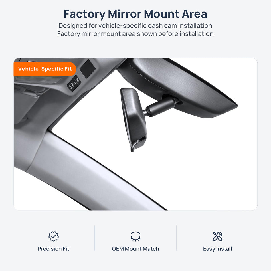 Factory mirror mount area for Cadillac XT5 dash cam installation