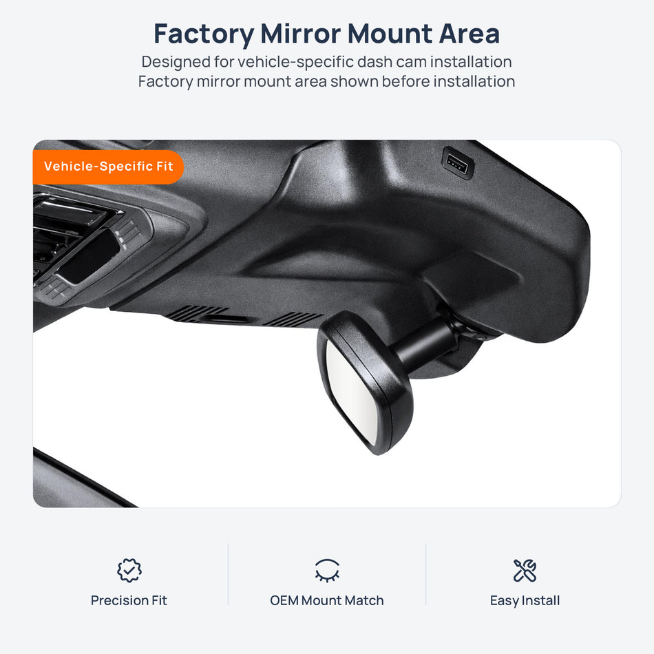 Factory mirror mount area for Lincoln Corsair dash cam installation