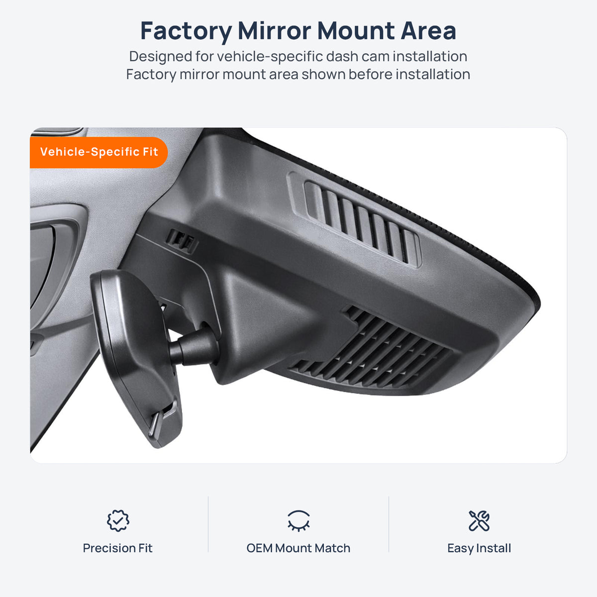 Factory mirror mount area for Geely Preface dash cam installation