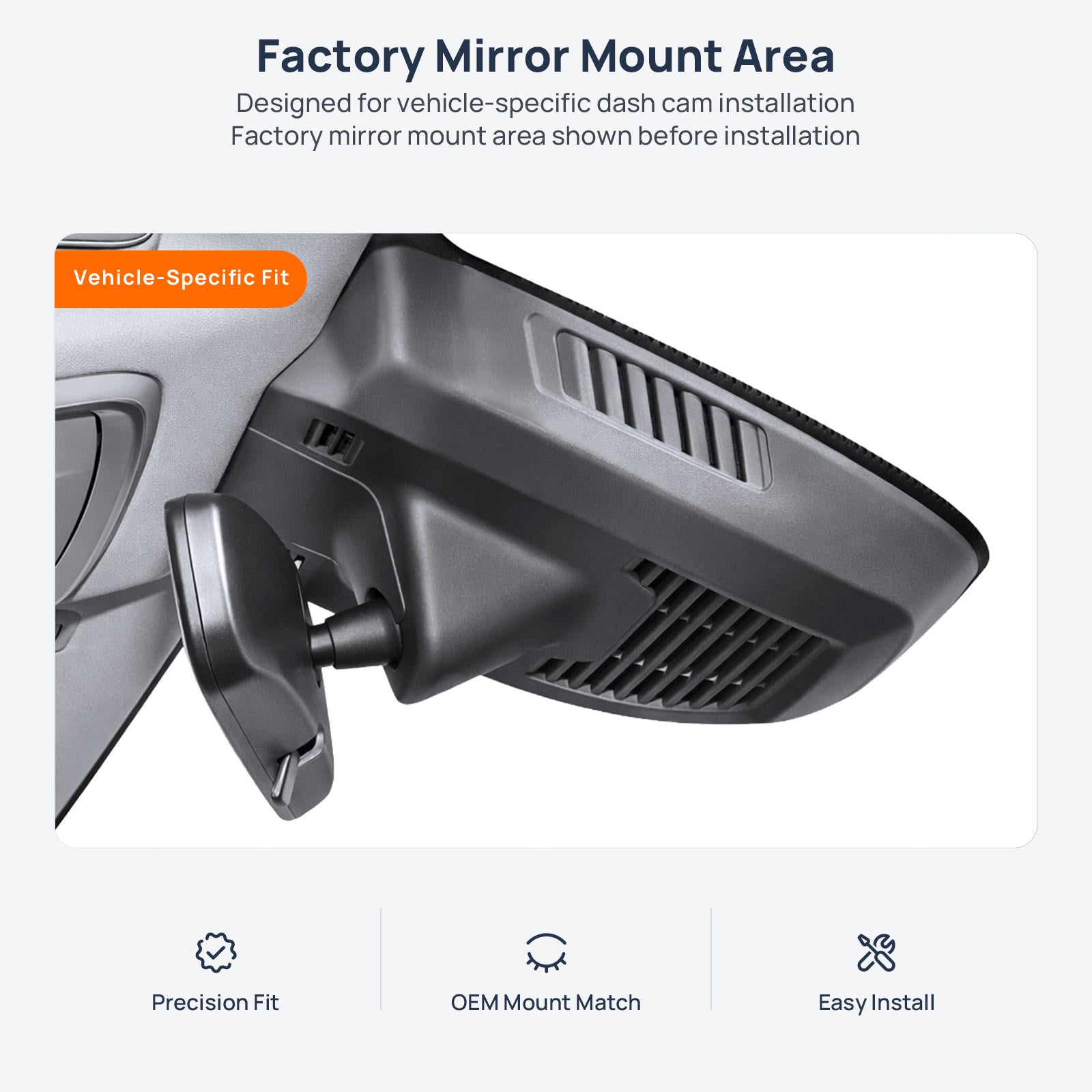 Factory mirror mount area for Geely Preface dash cam installation