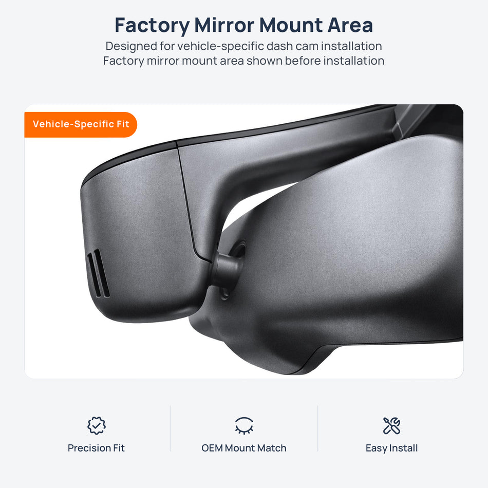 Factory mirror mount area for Audi R8 42 dash cam installation