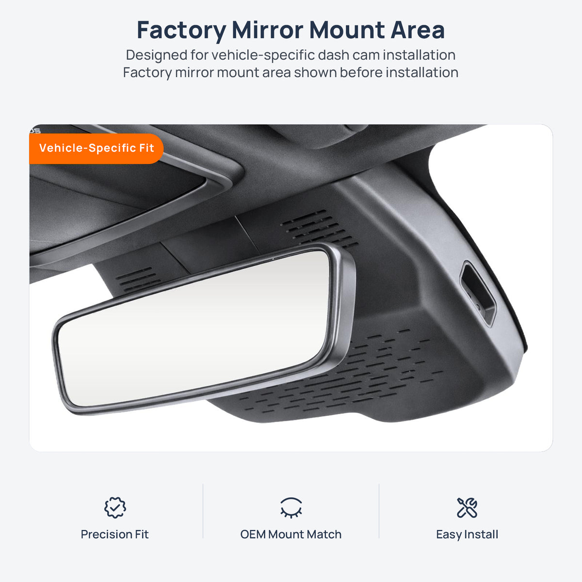 Factory mirror mount area for Geely Preface dash cam installation