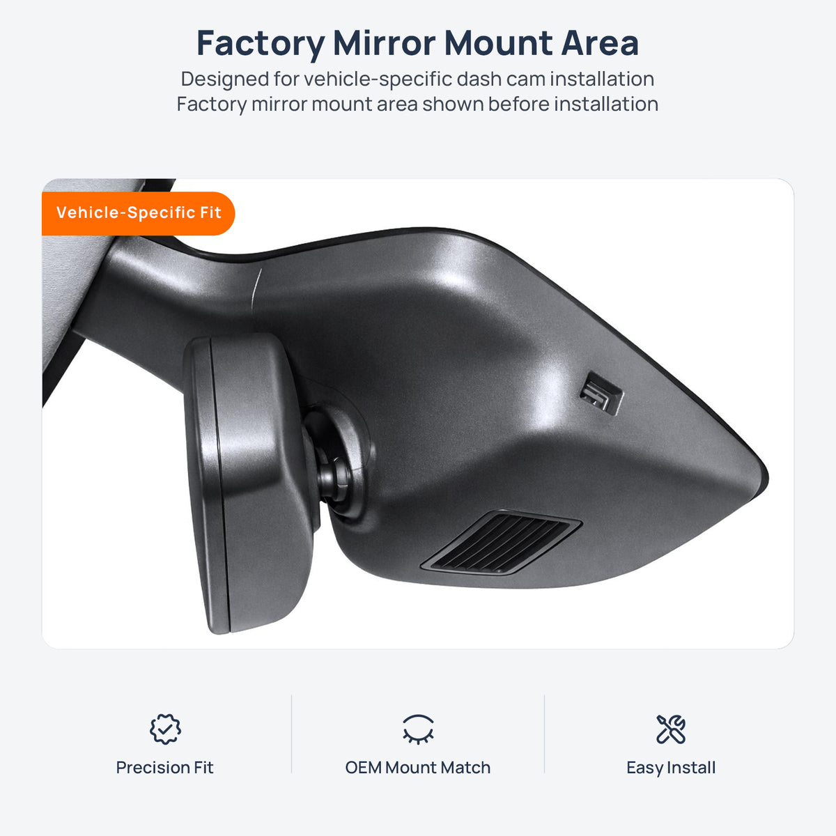 Factory mirror mount area for Ford Edge CD539 dash cam installation