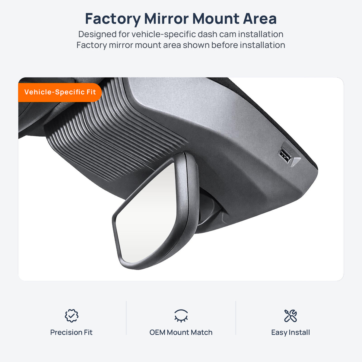 Factory mirror mount area for MG ONE dash cam installation