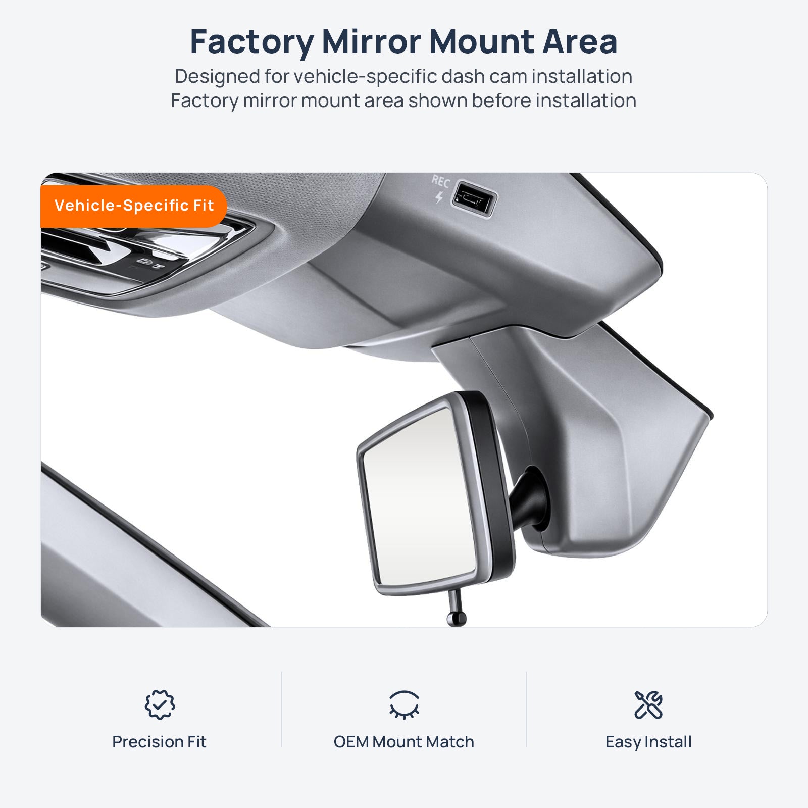 Factory mirror mount area for JETTA VS8 dash cam installation