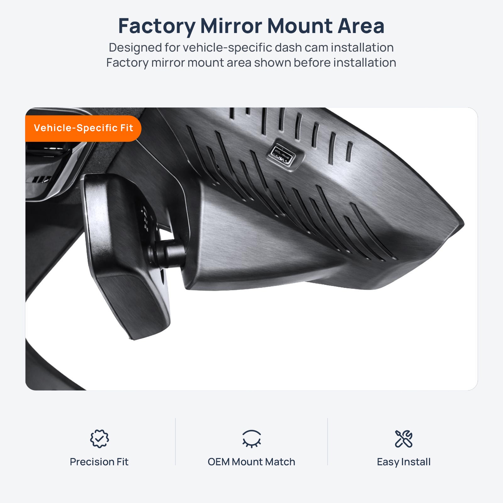 Factory mirror mount area for Lynk & Co 03 dash cam installation