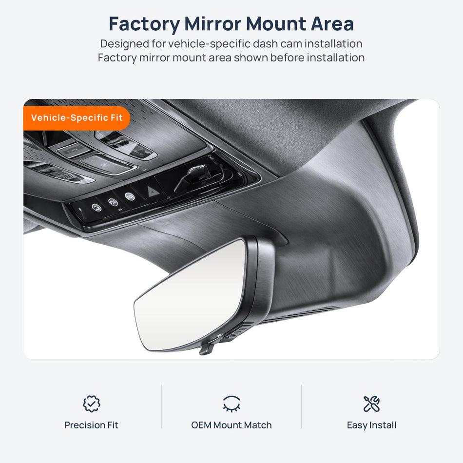Factory mirror mount area for Cadillac GT4 dash cam installation