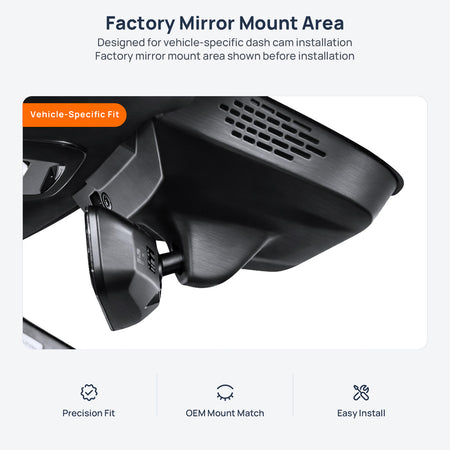 Factory mirror mount area for Lynk & Co 05 dash cam installation
