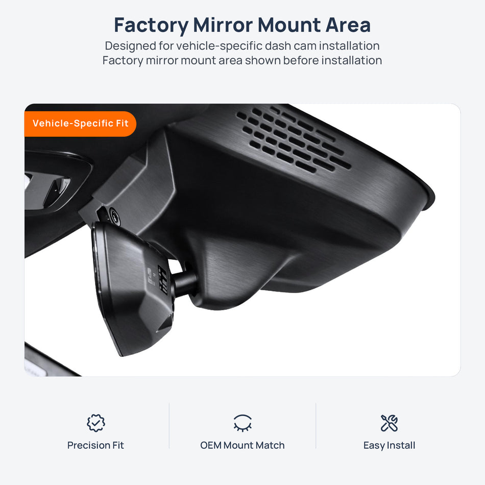 Factory mirror mount area for Lynk & Co 05 dash cam installation
