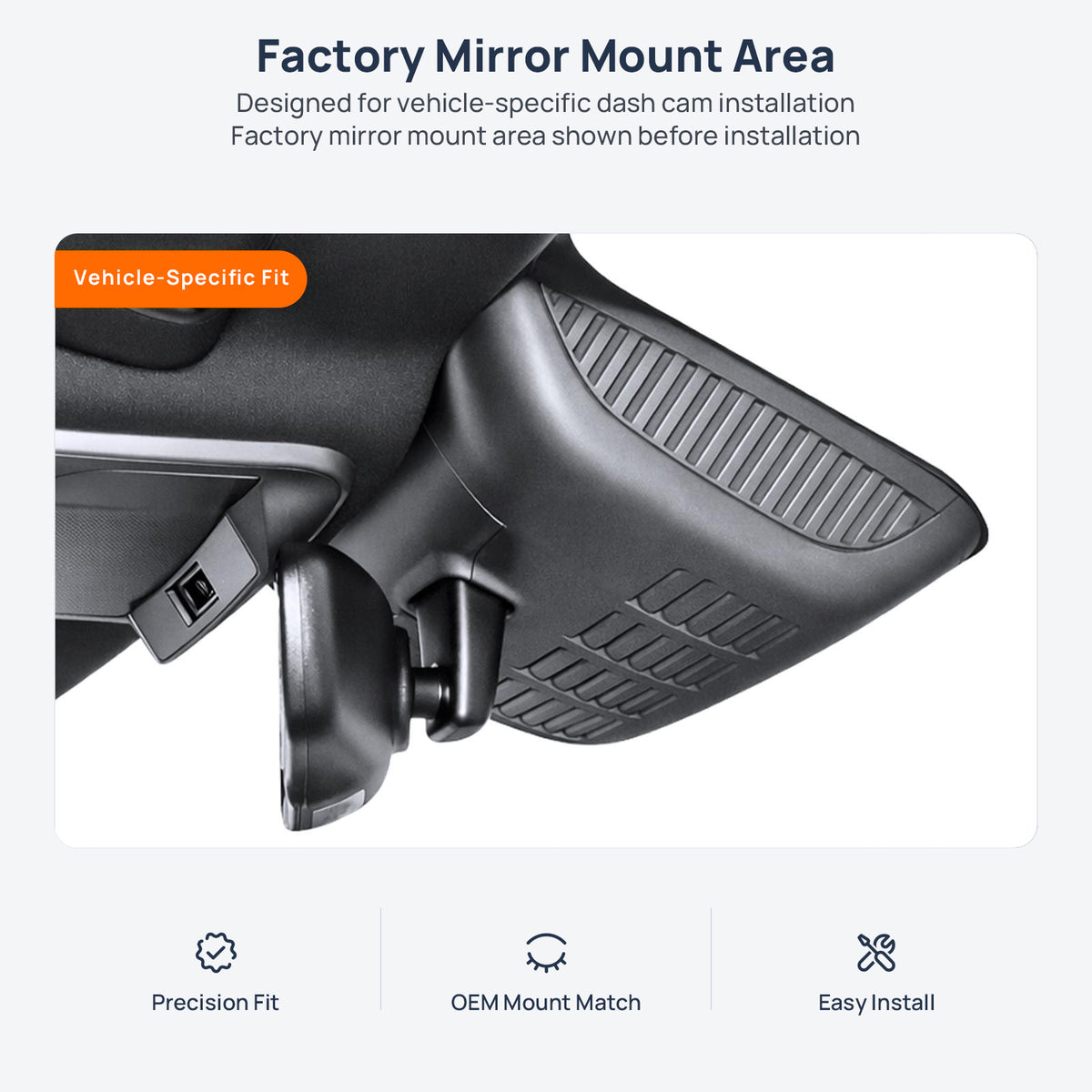 Factory mirror mount area for BYD Tang dash cam installation