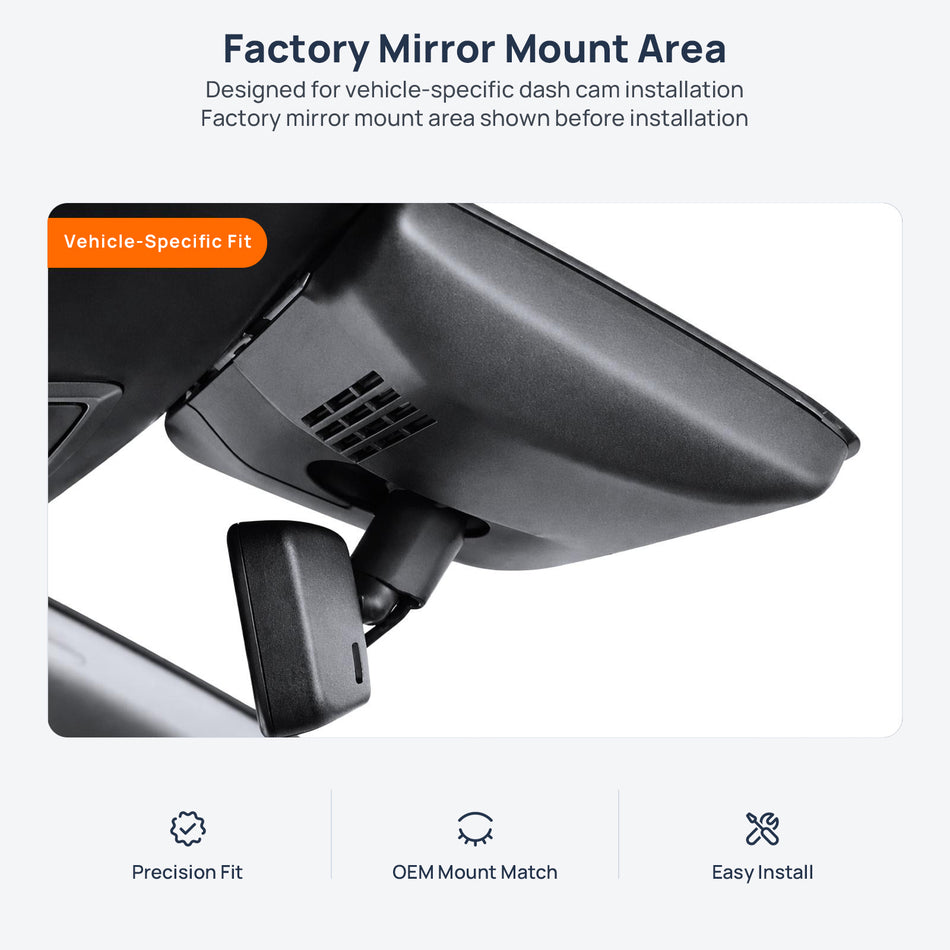 Factory mirror mount area for Toyota Tacoma dash cam installation