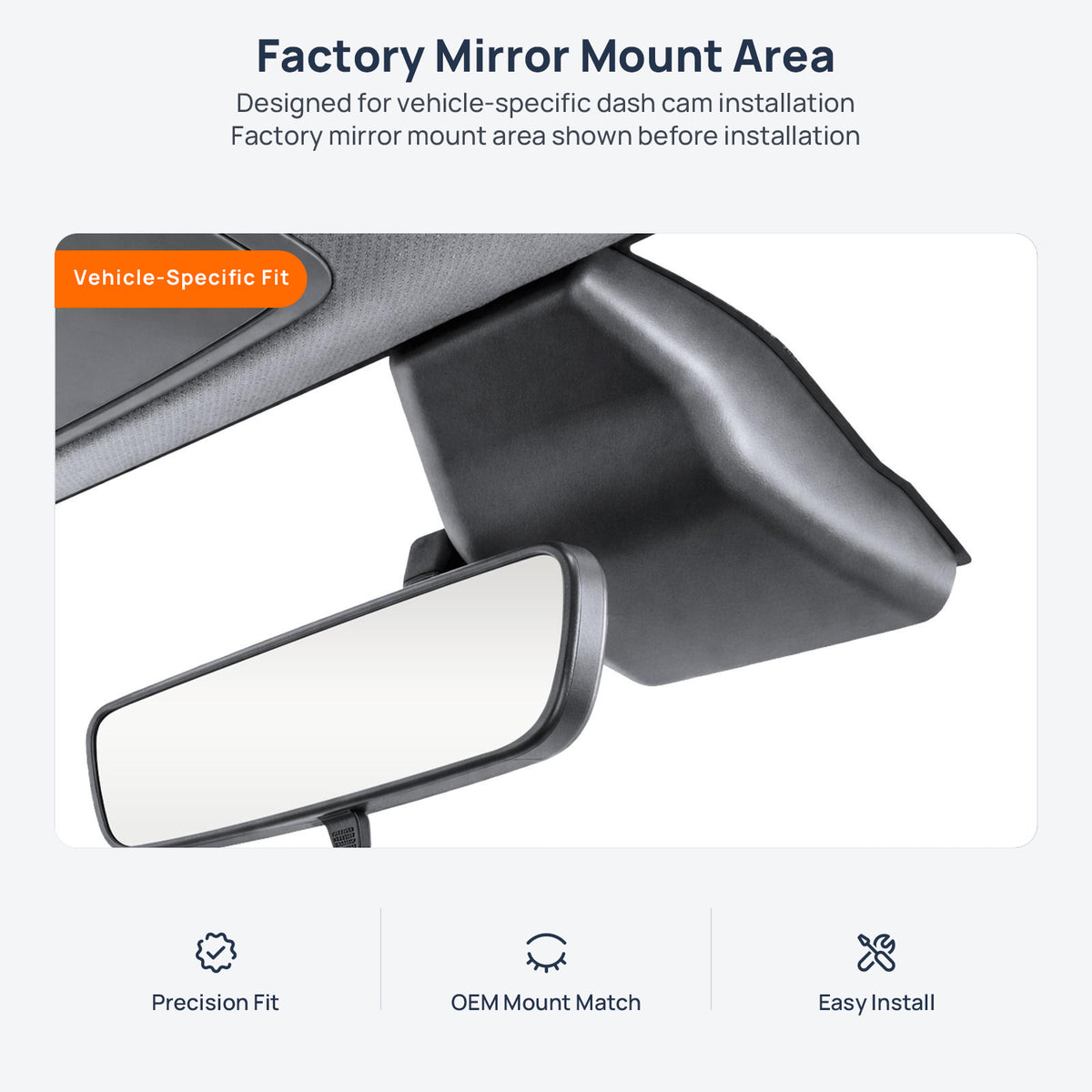 Factory mirror mount area for Kia Sonet dash cam installation