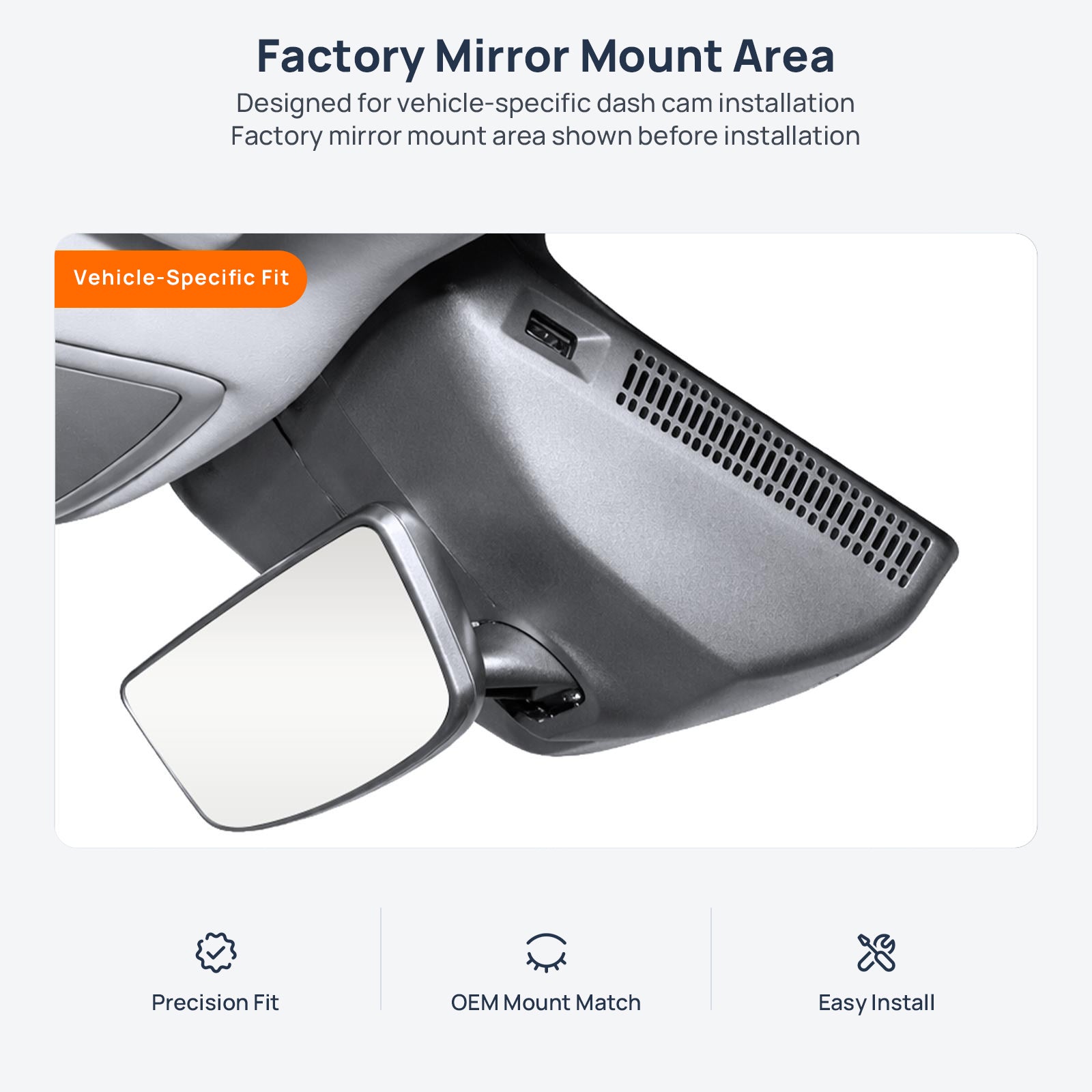 Factory mirror mount area for Roewe D7 (EV/DMH) dash cam installation